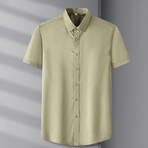 Solid Short Sleeve Button-Up Shirt // Camel (3XL)