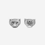 Feline Head Sterling Silver Stud Earrings // Store Display