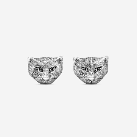 Feline Head Sterling Silver Stud Earrings // Store Display
