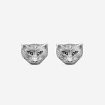 Feline Head Sterling Silver Stud Earrings // Store Display
