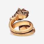 Aged Gold Red Crystal Eyes Double Tiger Head Ring // Ring Size: 6.25 // Store Display