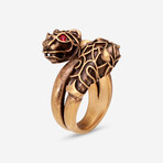 Aged Gold Red Crystal Eyes Double Tiger Head Ring // Ring Size: 6.25 // Store Display