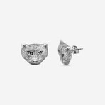 Feline Head Sterling Silver Stud Earrings // Store Display