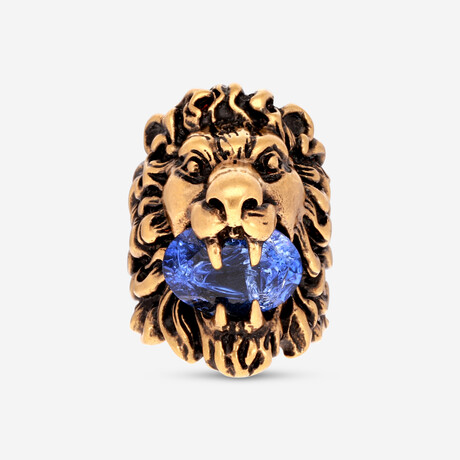 Plated Metal Yellow Ice Crystal Lion Head Ring // Ring Size: 5.25 // Store Display