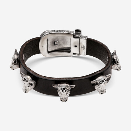 Anger Forest Black Leather + Sterling Silver Bracelet // 7.25" // Store Display