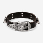 Gucci // Black Leather + Sterling Silver Bracelet // 7.25" // Store Display