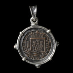 Spanish Copper "Pirate" Coin Dated 1602 // Silver Pendant With Garnets