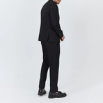 2-Piece Sharkskin Slim Fit Double Breasted Pointed Collar Suit // Black (Euro: 56)