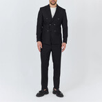 2-Piece Sharkskin Slim Fit Double Breasted Pointed Collar Suit // Black (Euro: 56)