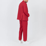 2-Piece Sharkskin Slim Fit Notch Collar Two Button Suit // Red (Euro: 48)