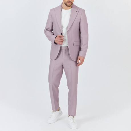 2-Piece Sharkskin Slim Fit Notch Collar Two Button Suit // Lilac (Euro: 46)