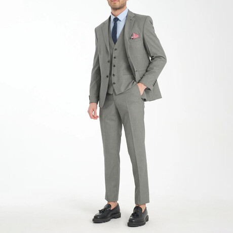 3-Piece Sharkskin Slim Fit Mono Collar Two Button Suit // Green Gray (Euro: 46)