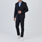 3-Piece Plain Slim Fit Mono Collar Two Button Suit // Navy Blue (Euro: 46)
