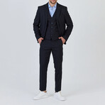 3-Piece Plain Slim Fit Mono Collar Two Button Suit // Navy Blue (Euro: 46)
