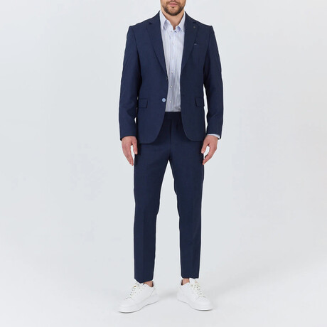 2-Piece Sharkskin Slim Fit Notch Collar Two Button Suit // Navy Blue (Euro: 46)