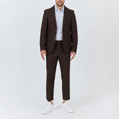 2-Piece Sharkskin Slim Fit Notch Collar Two Button Suit // Brown (Euro: 46)