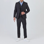 3-Piece Plain Slim Fit Mono Collar Two Button Suit // Dark Gray (Euro: 46)