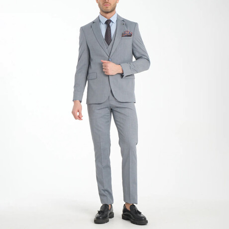 3-Piece Sharkskin Slim Fit Mono Collar Two Button Suit // Light Gray (Euro: 46)