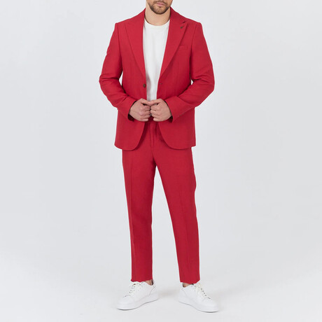 2-Piece Sharkskin Slim Fit Notch Collar Two Button Suit // Red (Euro: 46)