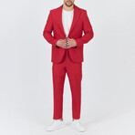 2-Piece Sharkskin Slim Fit Notch Collar Two Button Suit // Red (Euro: 48)