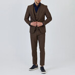 3-Piece Striped Slim Fit Notch Collar Two Button Suit // Brown (Euro: 56)