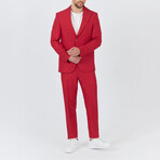 2-Piece Sharkskin Slim Fit Notch Collar Two Button Suit // Red (Euro: 48)