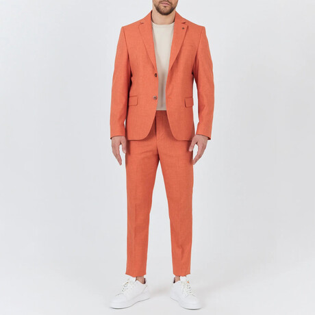 2-Piece Sharkskin Slim Fit Notch Collar Two Button Suit // Orange (Euro: 46)