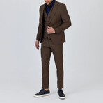 3-Piece Striped Slim Fit Notch Collar Two Button Suit // Brown (Euro: 56)