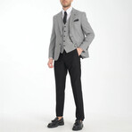 3-Piece Nailshead Slim Fit Mono Collar Two Button Suit // Black + White (Euro: 58)