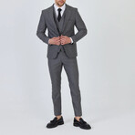 3-Piece Striped Slim Fit Notch Collar Two Button Suit // Gray (Euro: 46)