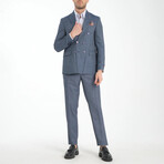 2-Piece Sharkskin Slim Fit Double Breaded Pointed Collar Suit // Gray Blue (Euro: 54)
