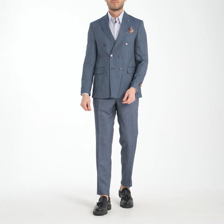 2-Piece Sharkskin Slim Fit Double Breaded Pointed Collar Suit // Gray Blue (Euro: 46)
