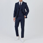 3-Piece Striped Slim Fit Notch Collar Two Button Suit // Navy Blue (Euro: 58)