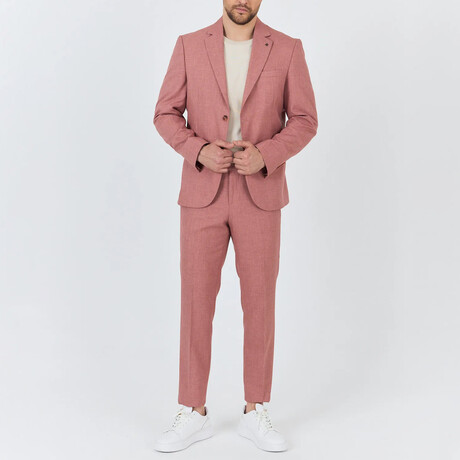 2-Piece Sharkskin Slim Fit Notch Collar Two Button Suit // Pink (Euro: 46)