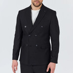 2-Piece Sharkskin Slim Fit Double Breasted Pointed Collar Suit // Black (Euro: 56)
