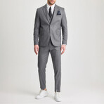 3-Piece Sharkskin Slim Fit Mono Collar Two Button Suit // Gray (Euro: 56)