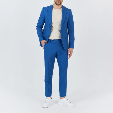2-Piece Sharkskin Slim Fit Notch Collar Two Button Suit // Blue (Euro: 46)