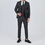 3-Piece Striped Slim Fit Notch Collar Two Button Suit // Dark Gray (Euro: 54)