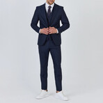3-Piece Striped Slim Fit Notch Collar Two Button Suit // Navy Blue (Euro: 58)