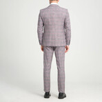 3-Piece Plaid Slim Fit Notch Collar Two Button Suit // Gray + Burgundy (Euro: 50)