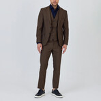 3-Piece Striped Slim Fit Notch Collar Two Button Suit // Brown (Euro: 56)