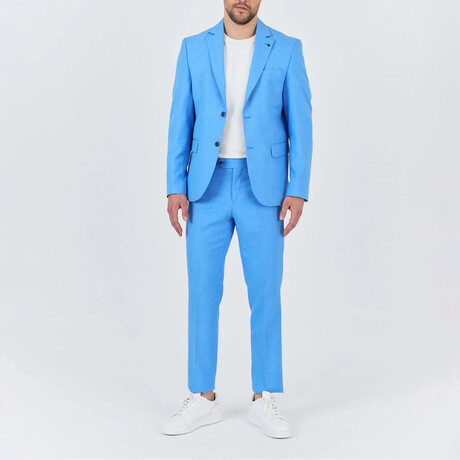 2-Piece Sharkskin Slim Fit Notch Collar Two Button Suit // Light Blue (Euro: 46)