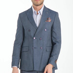2-Piece Sharkskin Slim Fit Double Breaded Pointed Collar Suit // Gray Blue (Euro: 54)