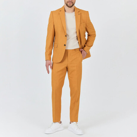 2-Piece Sharkskin Slim Fit Notch Collar Two Button Suit // Yellow (Euro: 46)