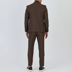 3-Piece Striped Slim Fit Notch Collar Two Button Suit // Brown (Euro: 56)