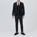 3-Piece Striped Slim Fit Notch Collar Two Button Suit // Black (Euro: 56)