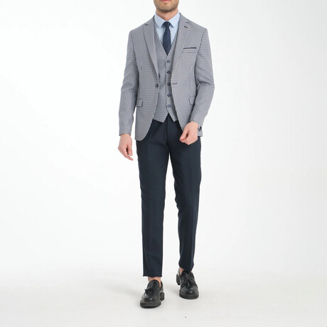 3-Piece Nailshead Slim Fit Mono Collar Two Button Suit // Navy Blue + White (Euro: 46)