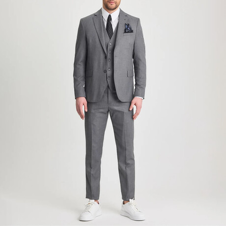 3-Piece Sharkskin Slim Fit Mono Collar Two Button Suit // Gray (Euro: 46)