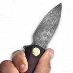 6.5" Walnut Wood Handle // Ball Bearing Fast Opening // Damascus Pocket Knife