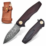 6.5" Walnut Wood Handle // Ball Bearing Fast Opening // Damascus Pocket Knife